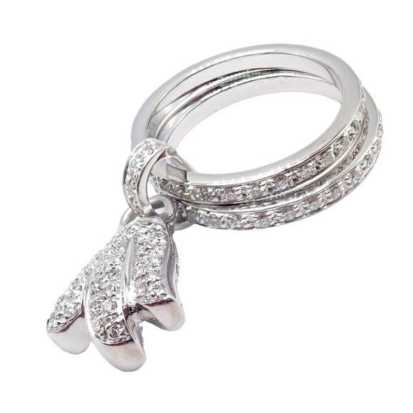 Authentic! Piaget 18k White Gold Diamond Double Band Flower Ring - Picture 1 of 12